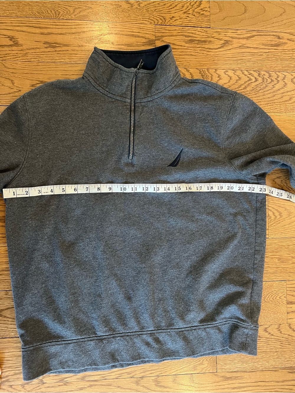 Nautica Men's Dark Charcoal Quarter-Zip Sweater with Navy Trim - Picture 5 of 6
